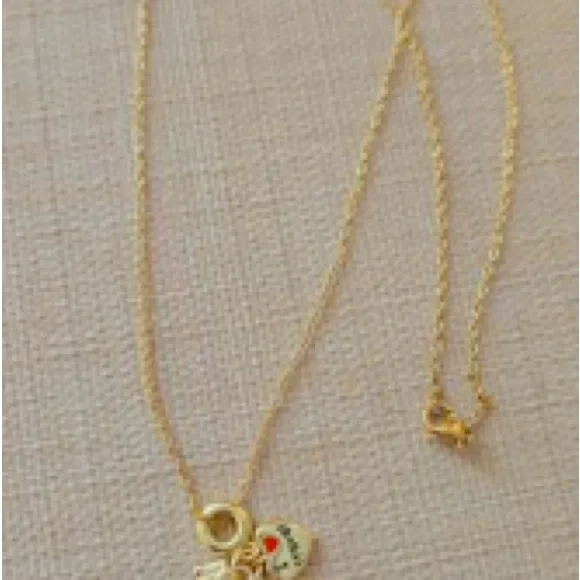 Gold Charm Necklace with Heart and Crystal Accents - Picture 2 of 2
